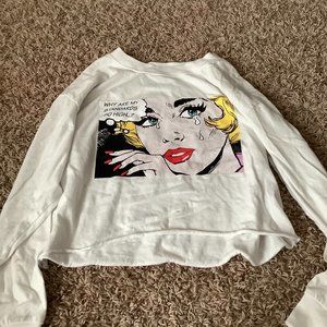 "why are my standards so high?" white cropped long sleeve shirt